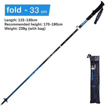 Folding Trekking Poles Carbon Fiber & Aluminium Lightweight Hiking Poles With Straight Grip Handle & Carbon Tungsten Steel Tip