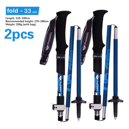 Folding Trekking Poles Carbon Fiber & Aluminium Lightweight Hiking Poles With Straight Grip Handle & Carbon Tungsten Steel Tip