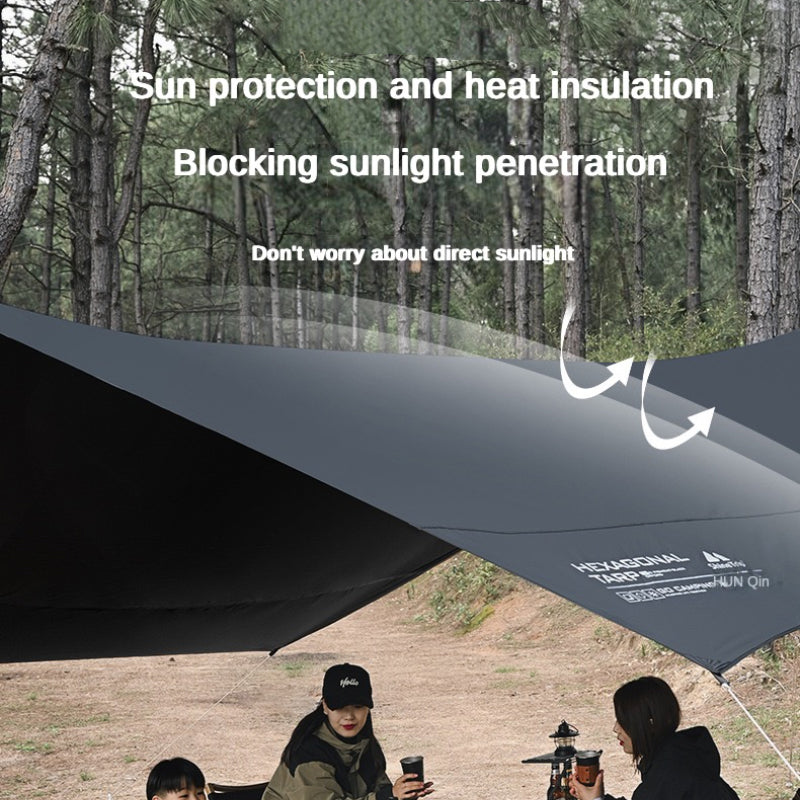 Black Coated Hex Butterfly Awning Anti-Ultra Violet Waterproof Tarp Camp Canopy Shade Sail Sun Shelter