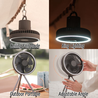 Camping Fan Rechargeable Desktop Portable Fan Fan Wireless Power Bank With LED Lighting