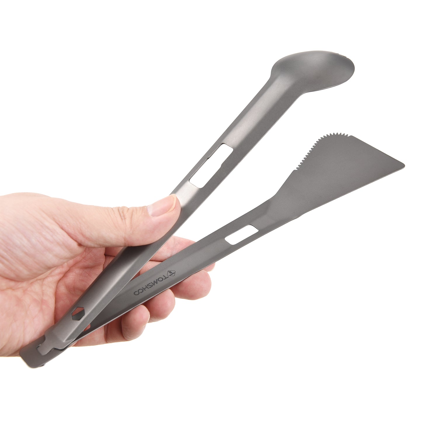 Campsite Cooking Titanium Tong Spork & Spatula - Handy Lightweight All-In-One Cooking Utensil For Camping Cooking Tableware