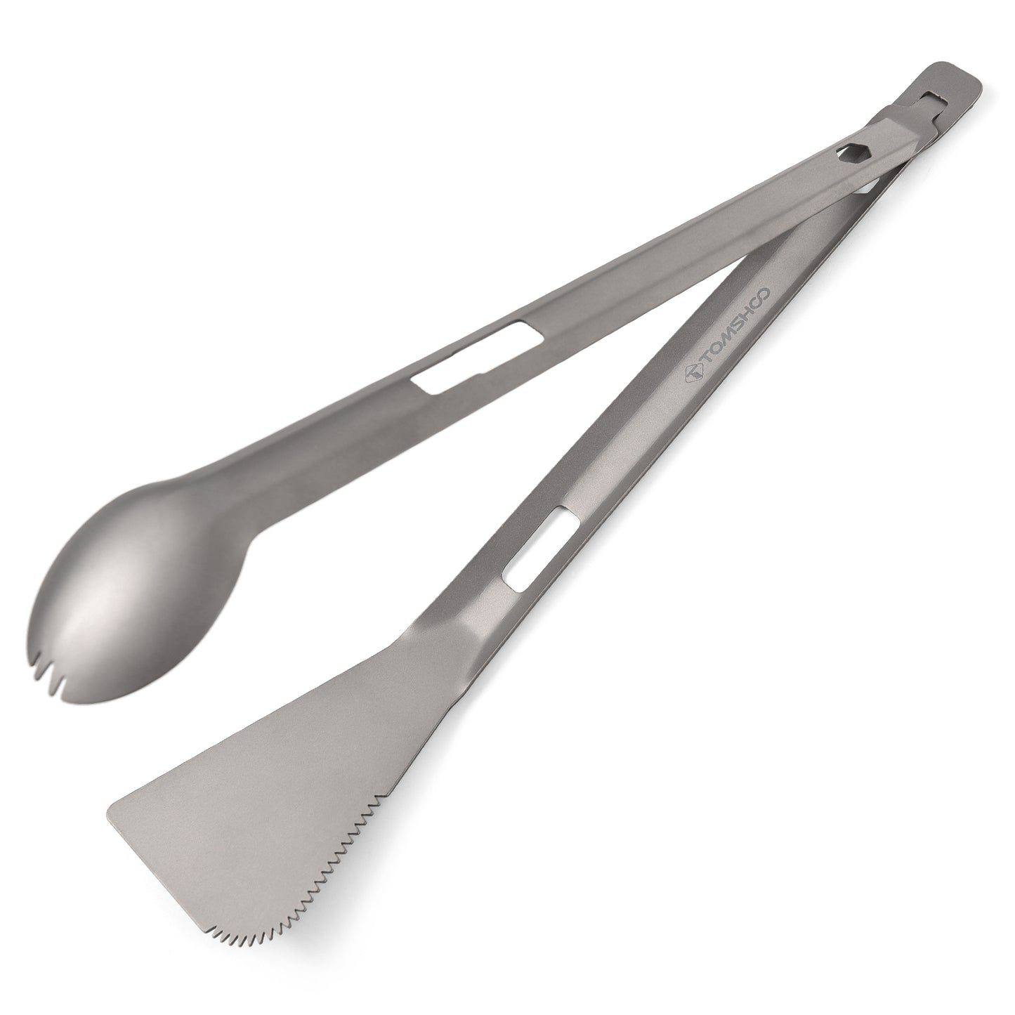 Campsite Cooking Titanium Tong Spork & Spatula - Handy Lightweight All-In-One Cooking Utensil For Camping Cooking Tableware