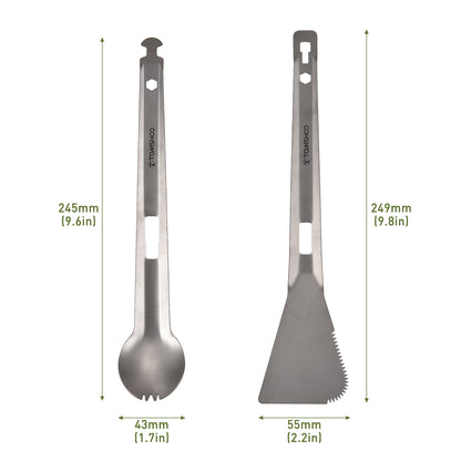 Campsite Cooking Titanium Tong Spork & Spatula - Handy Lightweight All-In-One Cooking Utensil For Camping Cooking Tableware