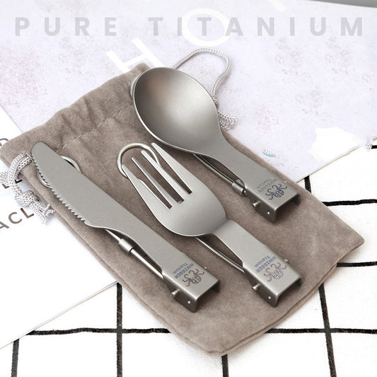 Foldable Titanium Travel Cutlery Set Knife Fork Spoon Ultra-light Camping Travel Dining Kit