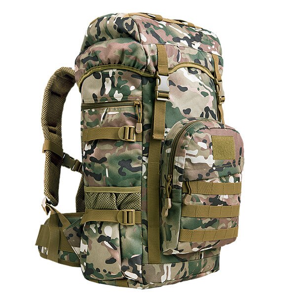 Khaki Tactical Camo Backpack 50L Capacity and Molle System for Mountaineering, Climbing, Hiking, and Travel