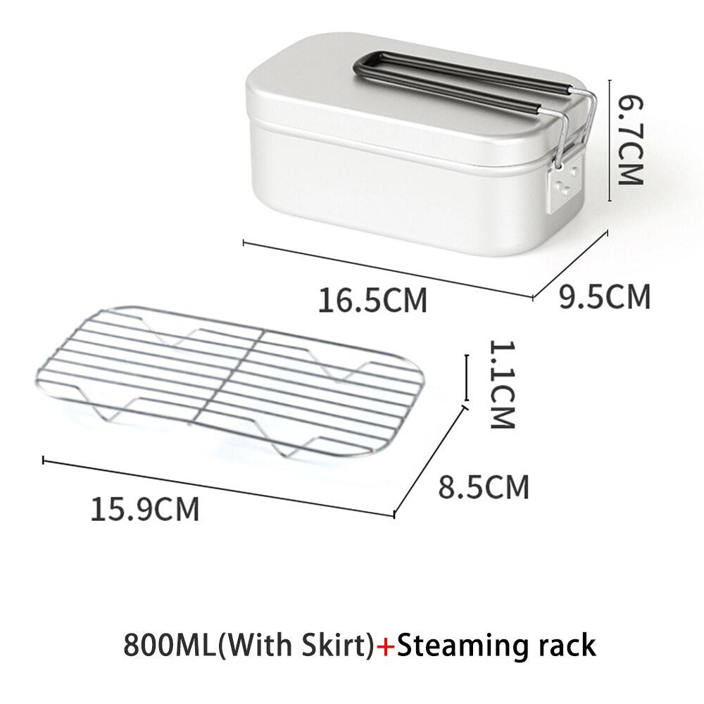 Portable Aluminum Solo Camping Outdoor Cooking Box Lunch Box Lightweight Cookware Tableware For Outdoor Travel