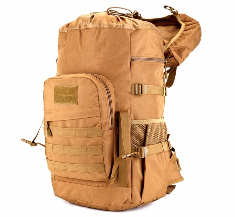 Khaki Tactical Camo Backpack 50L Capacity and Molle System for Mountaineering, Climbing, Hiking, and Travel