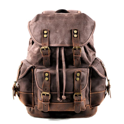 Vintage Waxed Canvas Backpack Unisex Daypack Waterproof Mountaineering Laptop Travel Pack Rucksack For Hiking Travellers Students & Daytrippers