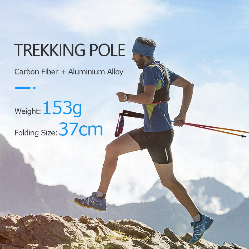 Lightweight Folding Carbon Fiber Trekking Pole For Hiking, Backpacking, Mountaineering Walking Stick - Small & Large Sizes