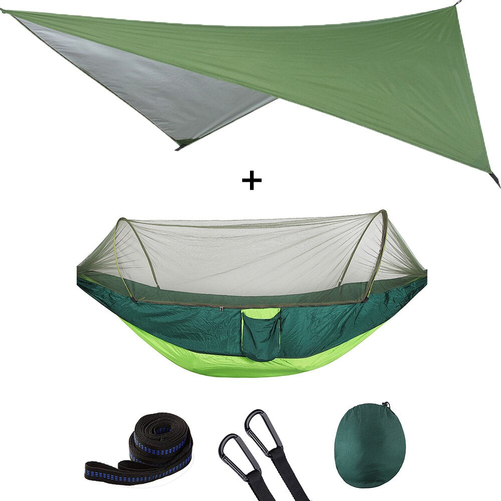 Mosquito Net Hammock Tent With Quick Zip Opening And Waterproof Canopy Awning Set Portable Pop-Up Sleeping For Camping & Hiking