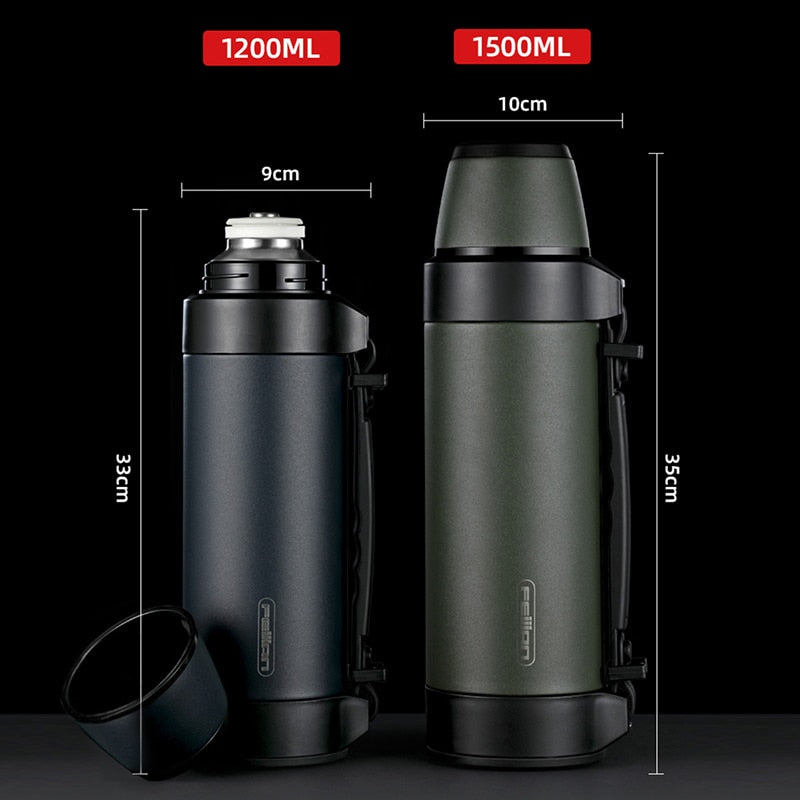 Rugged Tactical Thermos Flask For Hiking Travel Portable Stainless Steel Thermos Drinks Flask For Tea Coffee With Large Lid Cup