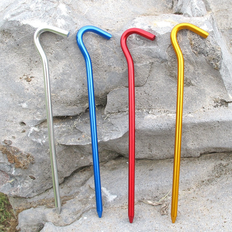 10pcs/set Lightweight Alloy Tent Pegs For Camping Hiking Tents Groundsheet Awning Tarp Guy Rope Hooks 18cm/piece