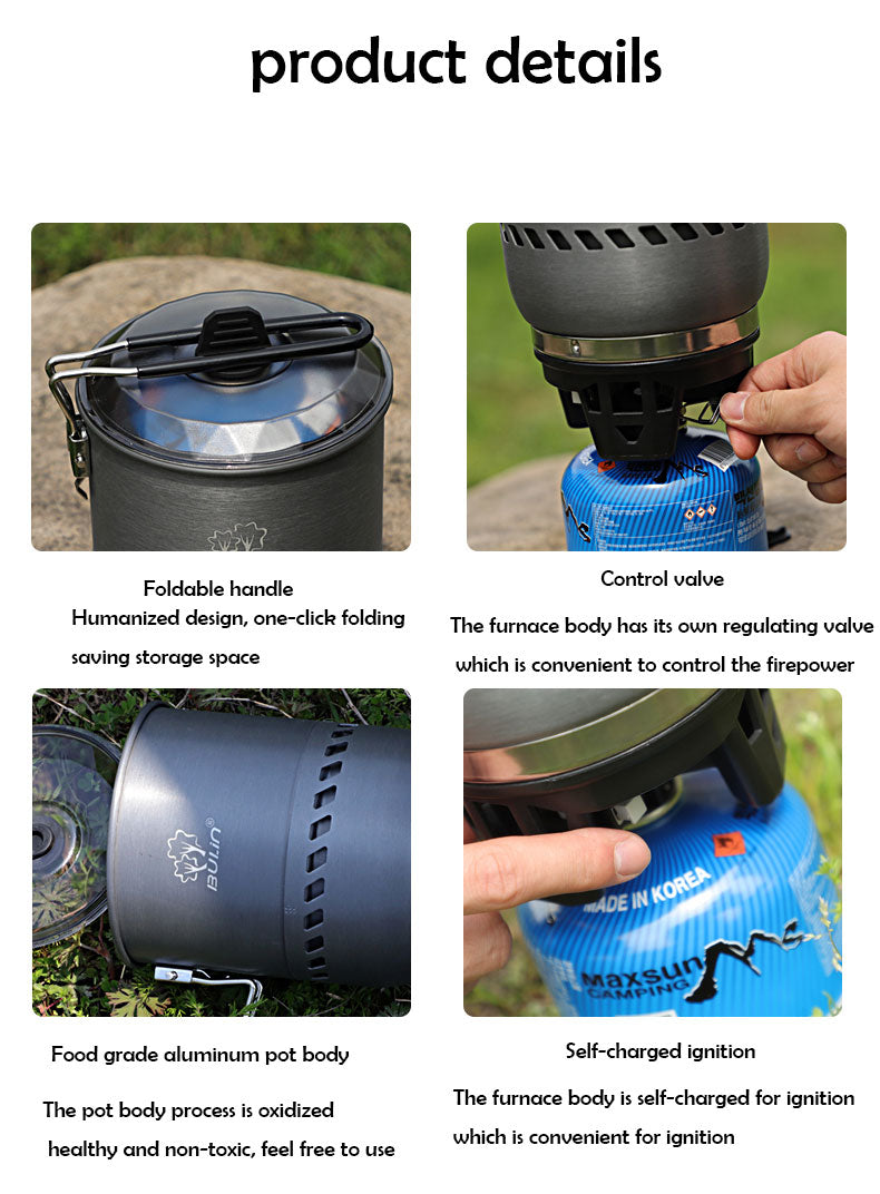 Lightweight Outdoor Camping Portable Windproof Gas Burner Stove & Cooking Pot 