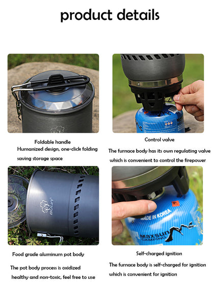 Lightweight Outdoor Camping Portable Windproof Gas Burner Stove & Cooking Pot 