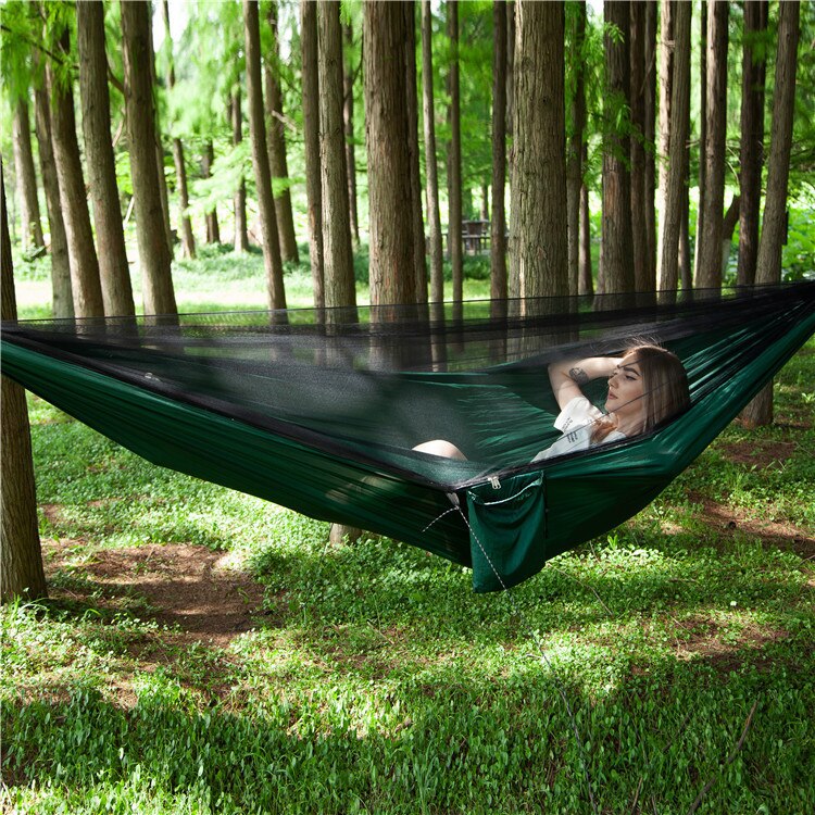 Lightweight 290x140cm Hammock With Mosquito Net - Quick Set Up With 2 Tree Straps 