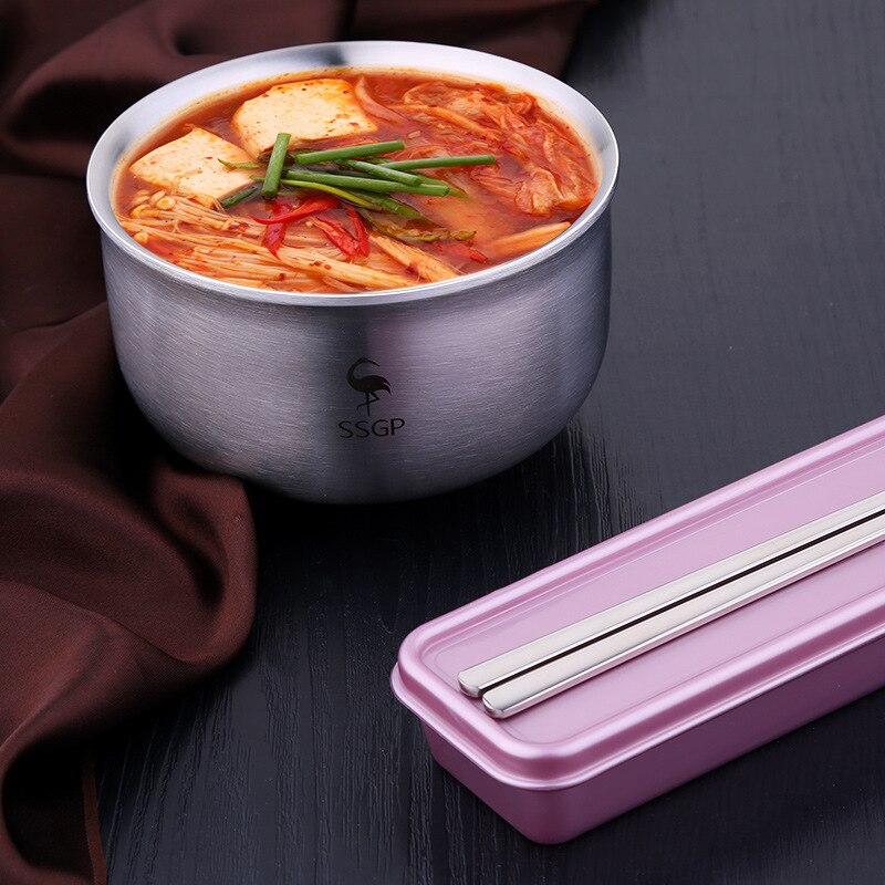 Stainless Steel Bowl Food Container Rice Salad Bowl Ramen Instant Noodles Travel Tableware