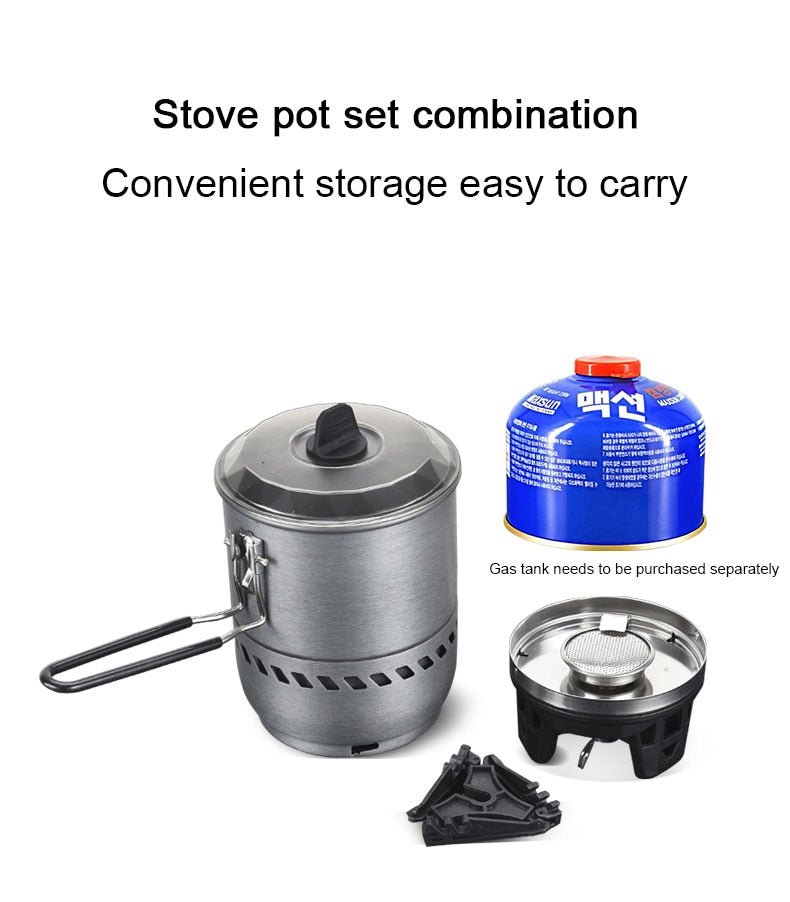 Lightweight Outdoor Camping Portable Windproof Gas Burner Stove & Cooking Pot 