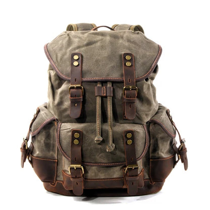 Vintage Waxed Canvas Backpack Unisex Daypack Waterproof Mountaineering Laptop Travel Pack Rucksack For Hiking Travellers Students & Daytrippers