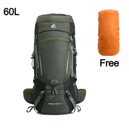 Large Capacity 75L Camping Backpack For Hiking Backpacking Mountaineering Rucksack With Internal Frame, Ventilation System + Rain Cover