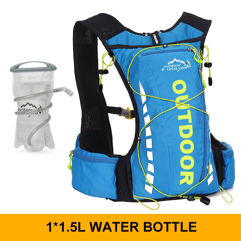 Unisex Hiking Cycling Running Backpack Waterproof 8L 250ml Water Bottle 1.5L Hydration