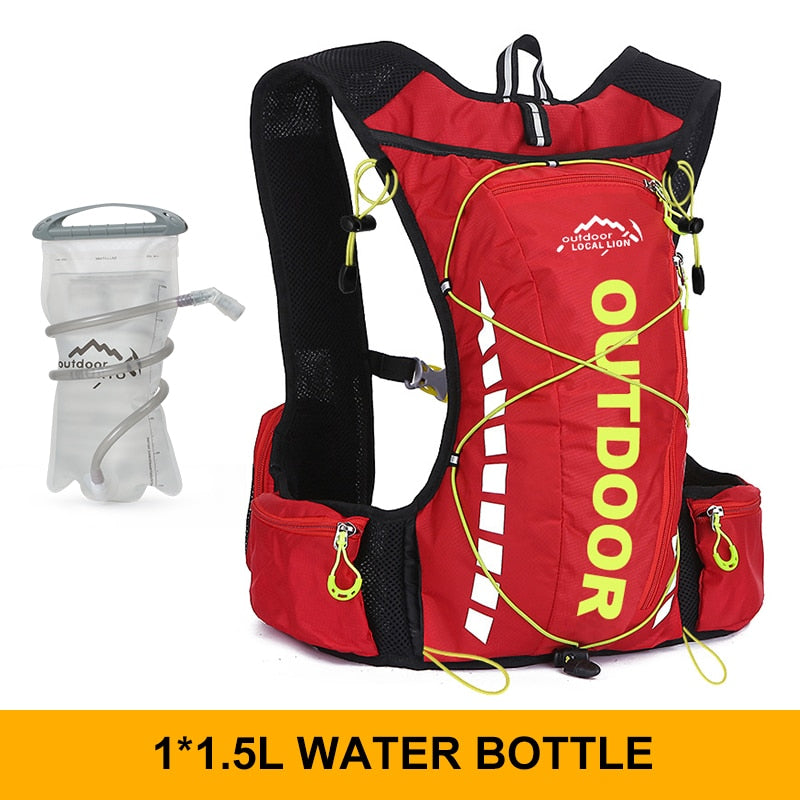 Unisex Hiking Cycling Running Backpack Waterproof 8L 250ml Water Bottle 1.5L Hydration