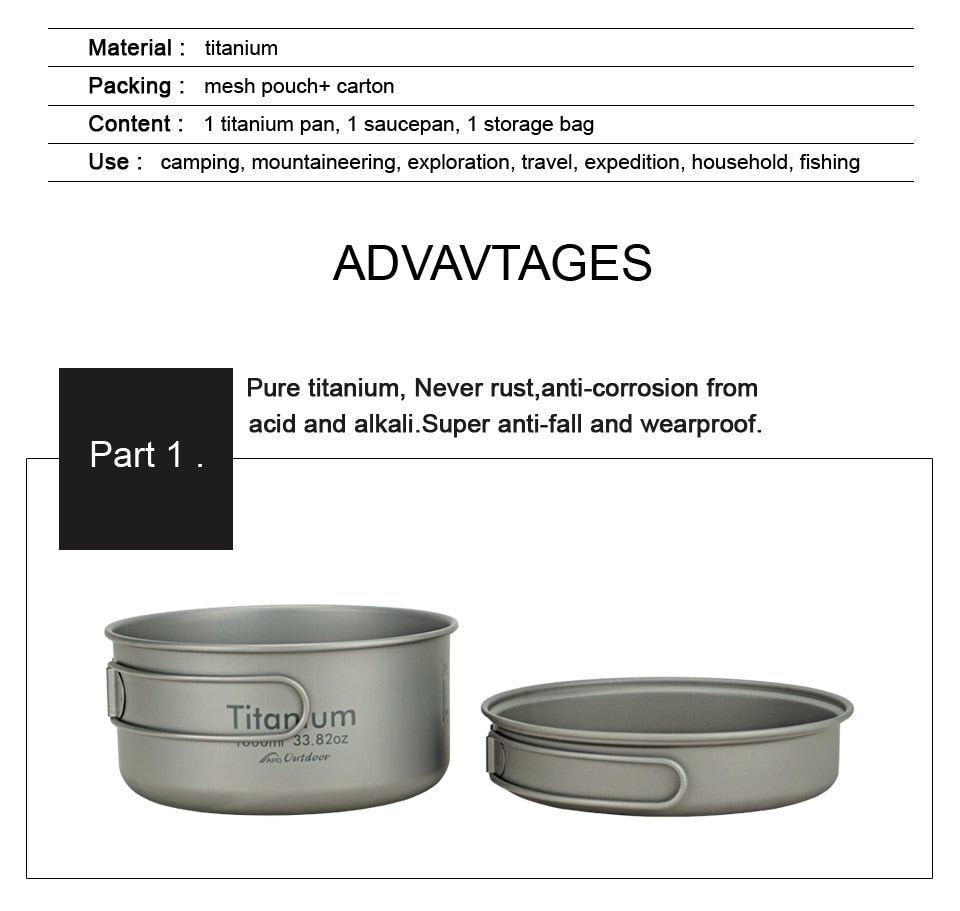 Ultralight Titanium Expedition Cooking Pan Set: A Lightweight and Durable Camping Pot & Pan Set for Your Outdoor Adventures