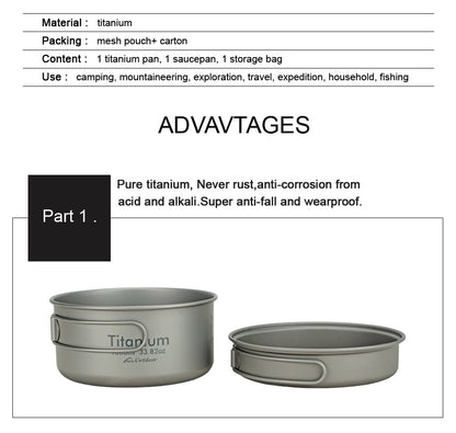 Ultralight Titanium Expedition Cooking Pan Set: A Lightweight and Durable Camping Pot & Pan Set for Your Outdoor Adventures