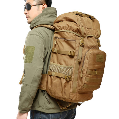 Khaki Tactical Camo Backpack 50L Capacity and Molle System for Mountaineering, Climbing, Hiking, and Travel