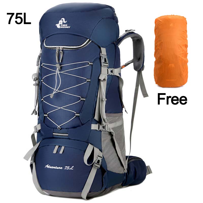 Large Capacity 75L Camping Backpack For Hiking Backpacking Mountaineering Rucksack With Internal Frame, Ventilation System + Rain Cover