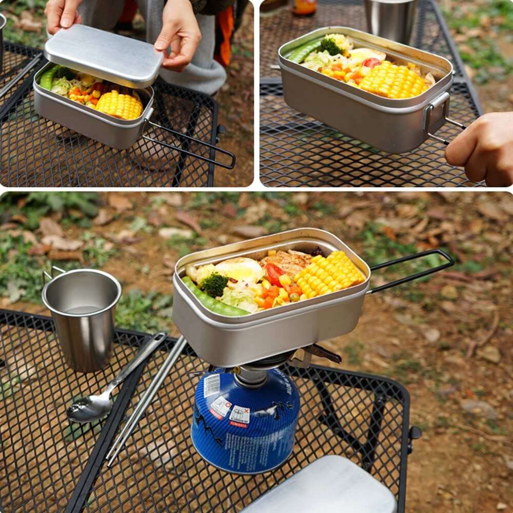 Portable Aluminum Solo Camping Outdoor Cooking Box Lunch Box Lightweight Cookware Tableware For Outdoor Travel