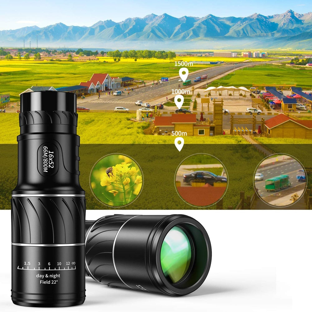 Powerful and Compact 16x52 Dual Focus Monocular Telescope with Fully Coated Optics for Outdoor Sports and Camping