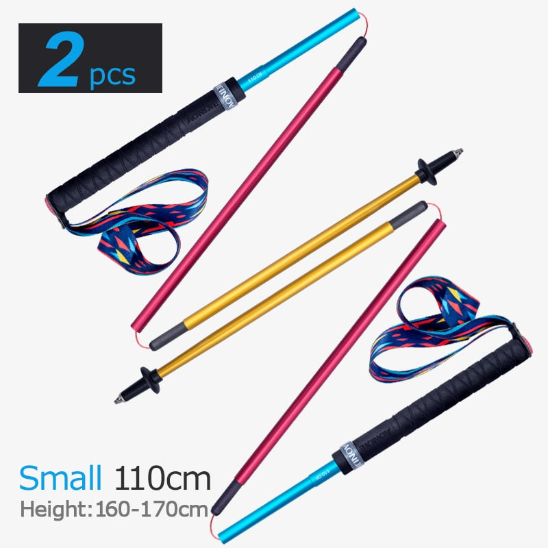 Folding Ultralight Trekking Poles Hiking Walking Stick Carbon Fiber Shaft With Carbon Tungsten Steel Tip - 110/120/130cm