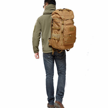 Khaki Tactical Camo Backpack 50L Capacity and Molle System for Mountaineering, Climbing, Hiking, and Travel