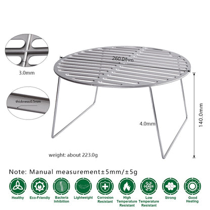 Ultralight Titanium Folding Campfire Grill Table - Round BBQ Grill Gridiron with Legs & Carrying Bag For Solo Hiking Camping Expeditions