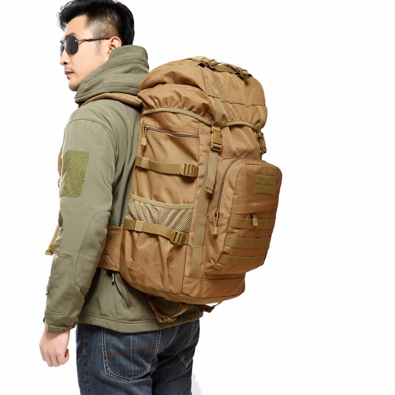 Khaki Tactical Camo Backpack 50L Capacity and Molle System for Mountaineering, Climbing, Hiking, and Travel