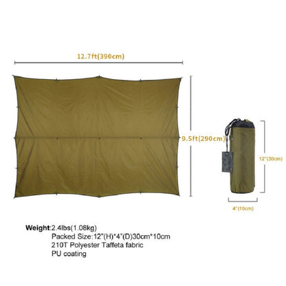 RipStop 210T Polyester Hammock Tarp Sun Shelter 3x4m Compact Durable Backpack Awning 100% Waterproof