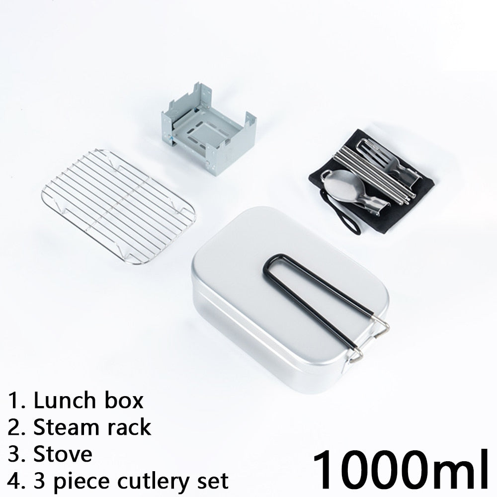 Portable Aluminum Solo Camping Outdoor Cooking Box Lunch Box Lightweight Cookware Tableware For Outdoor Travel