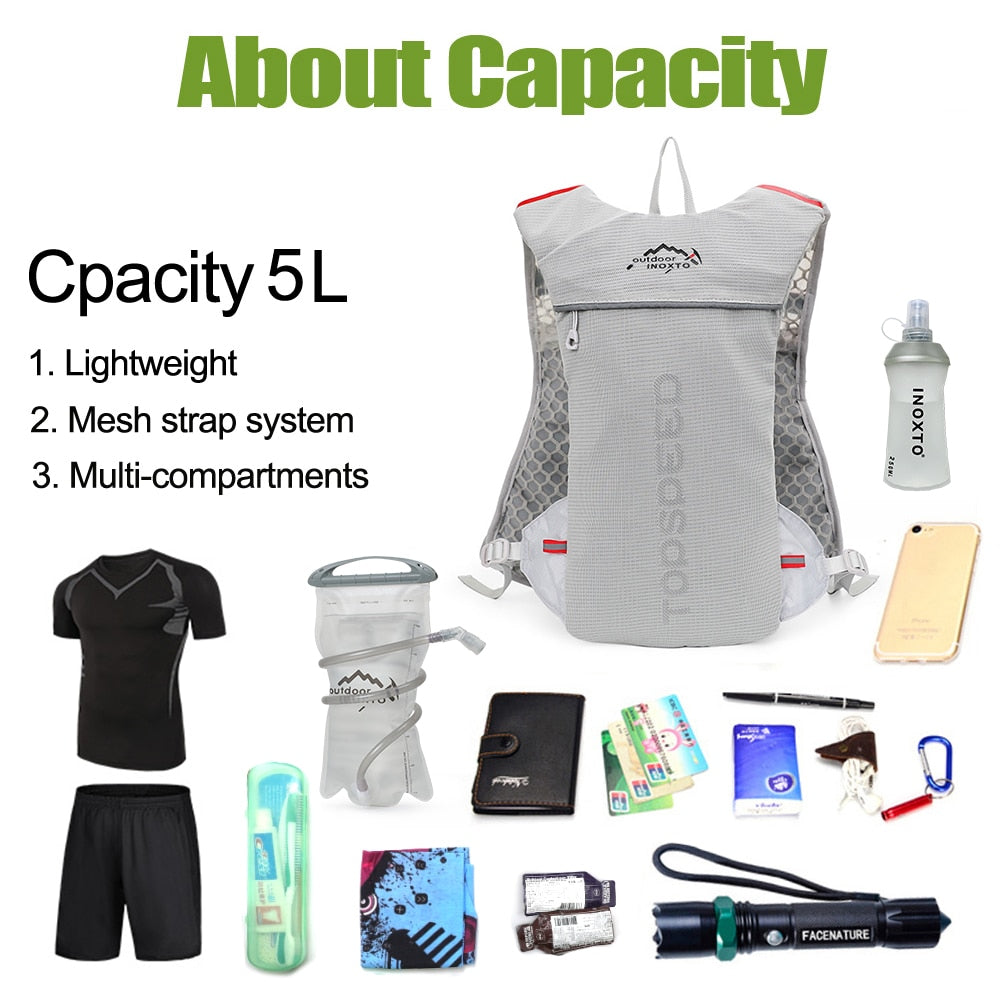 Ultralight Trail Running 5L Backpack Hydration Vest For Running, Hiking, Cycling, Multi-Compartments With Optional 1.5/2L Bladder Bag