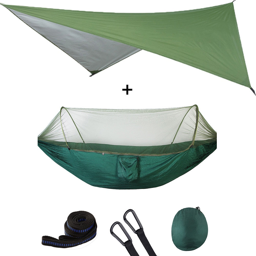 Mosquito Net Hammock Tent With Quick Zip Opening And Waterproof Canopy Awning Set Portable Pop-Up Sleeping For Camping & Hiking