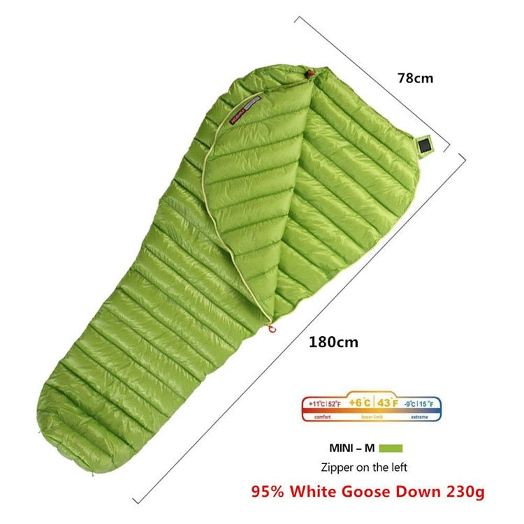 Ultralight 3 Season Sleeping Bag Goose Down Mummy Shape Cold Weather Sleeping Bag For Spring, Autumn & Winter