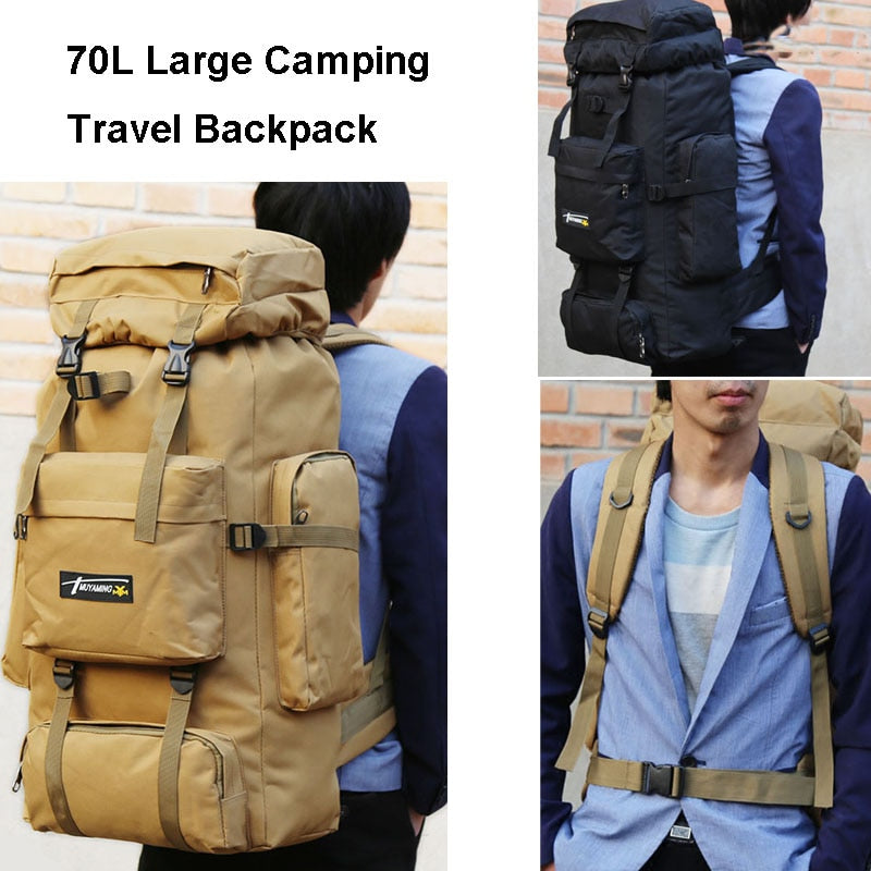 Large Capacity 70L Military Tactical Camo Backpack with and Molle System for Hiking and Travel