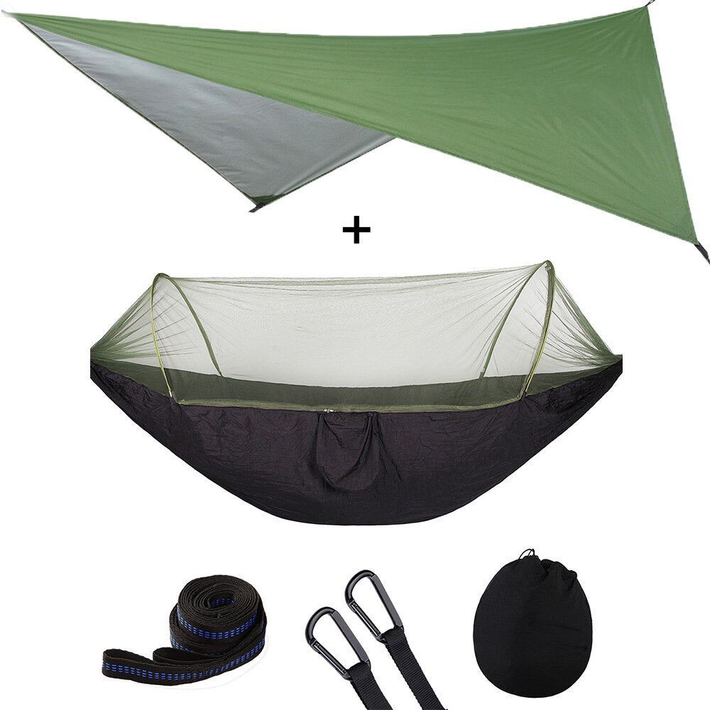 Mosquito Net Hammock Tent With Quick Zip Opening And Waterproof Canopy Awning Set Portable Pop-Up Sleeping For Camping & Hiking