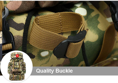 Large Capacity 70L Military Tactical Camo Backpack with and Molle System for Hiking and Travel