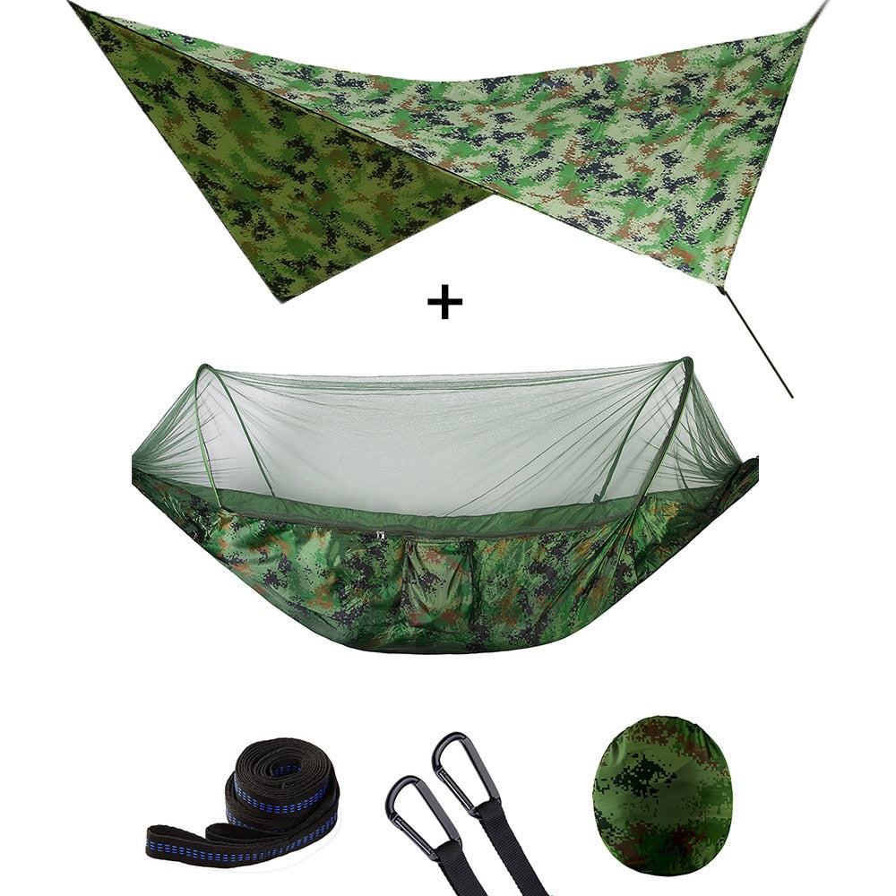 Mosquito Net Hammock Tent With Quick Zip Opening And Waterproof Canopy Awning Set Portable Pop-Up Sleeping For Camping & Hiking