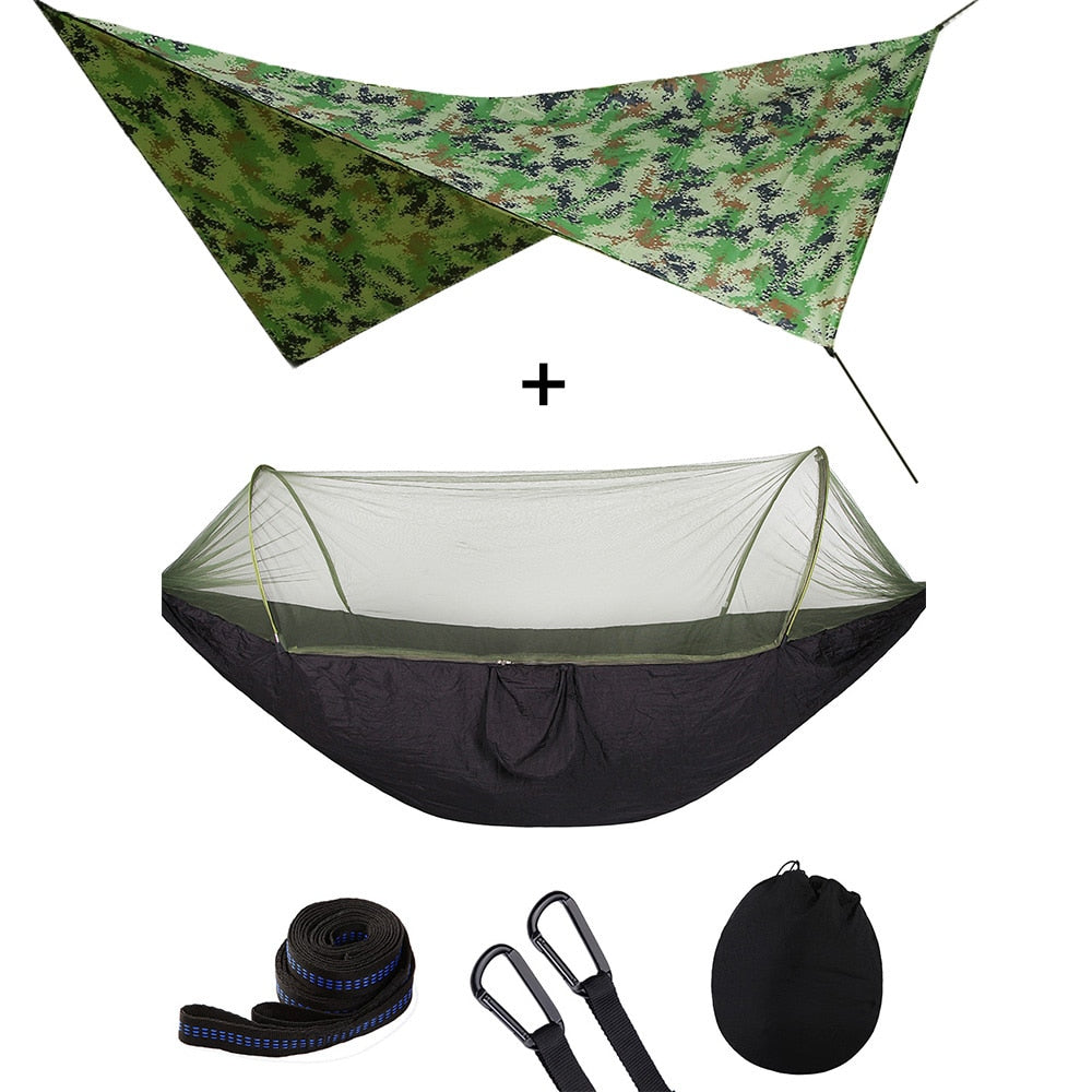 Mosquito Net Hammock Tent With Quick Zip Opening And Waterproof Canopy Awning Set Portable Pop-Up Sleeping For Camping & Hiking