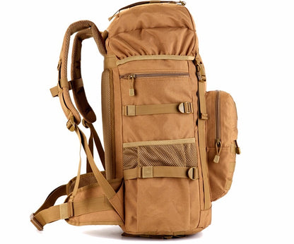 Khaki Tactical Camo Backpack 50L Capacity and Molle System for Mountaineering, Climbing, Hiking, and Travel