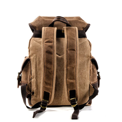 Vintage Waxed Canvas Backpack Unisex Daypack Waterproof Mountaineering Laptop Travel Pack Rucksack For Hiking Travellers Students & Daytrippers