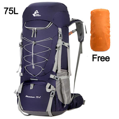 Large Capacity 75L Camping Backpack For Hiking Backpacking Mountaineering Rucksack With Internal Frame, Ventilation System + Rain Cover