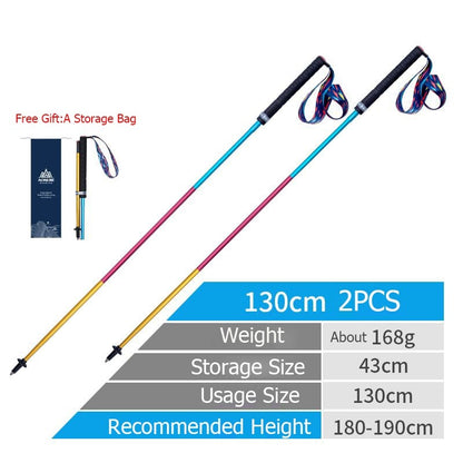 Folding Ultralight Trekking Poles Hiking Walking Stick Carbon Fiber Shaft With Carbon Tungsten Steel Tip - 110/120/130cm