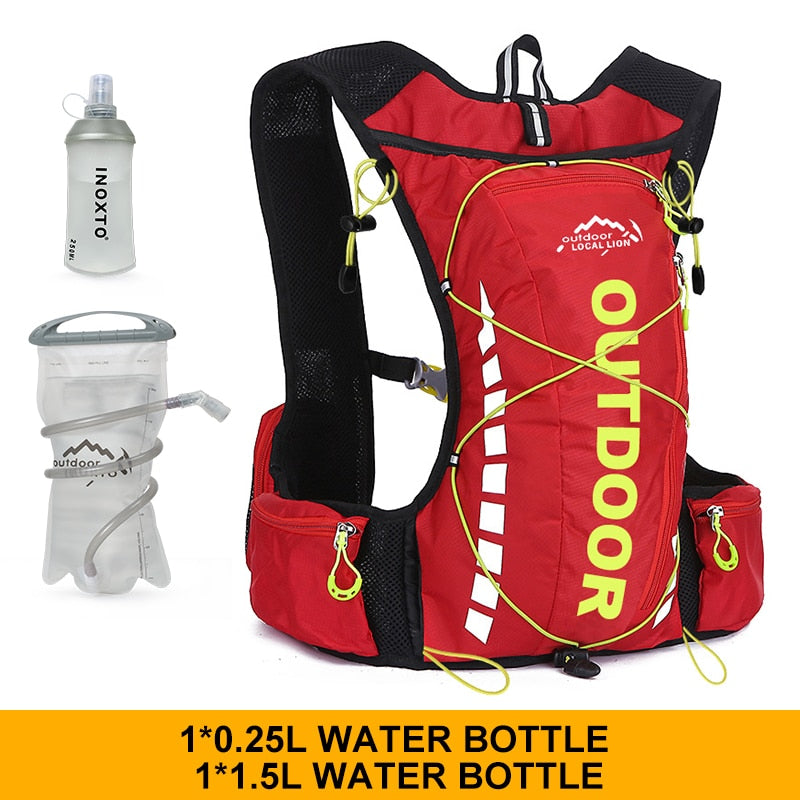 Unisex Hiking Cycling Running Backpack Waterproof 8L 250ml Water Bottle 1.5L Hydration